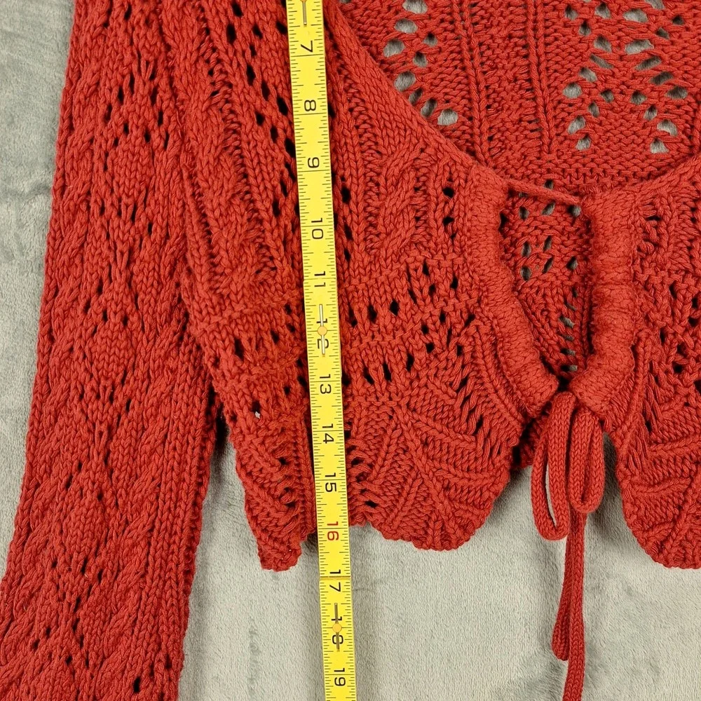 Womens Top Small Crochet Cottagecore Open Knit Crop Boho Tie Front Beach Coastal